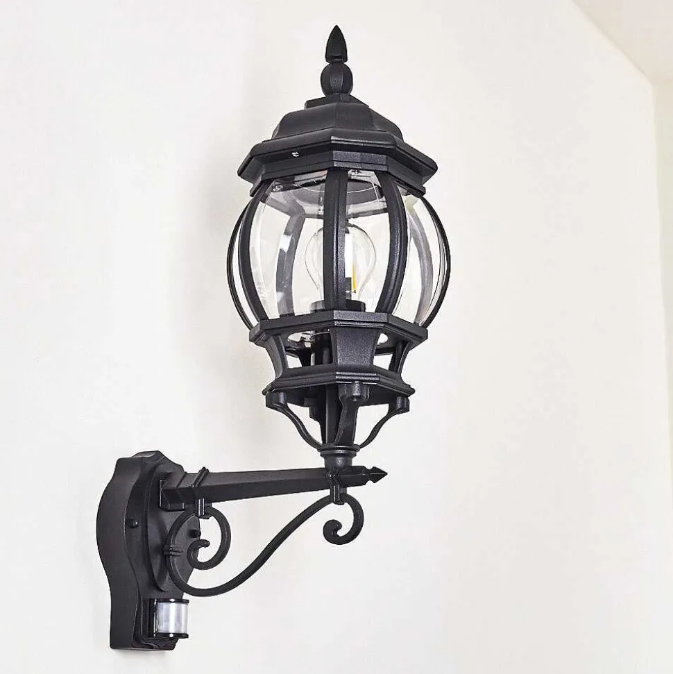 Applique Murale D'Exterieur Lentua Noir, 1 Lumiere, Detecteur De Mouvement