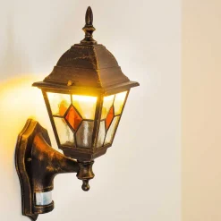 Applique Murale D'Exterieur Antibes Brun Dore, 1 Lumiere, Detecteur De Mouvement