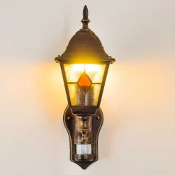 Applique Murale D'Exterieur Antibes Brun Dore, 1 Lumiere, Detecteur De Mouvement