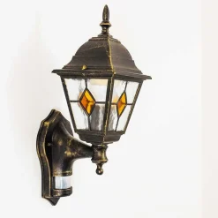 Applique Murale D'Exterieur Antibes Brun Dore, 1 Lumiere, Detecteur De Mouvement