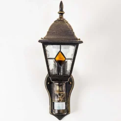 Applique Murale D'Exterieur Antibes Brun Dore, 1 Lumiere, Detecteur De Mouvement