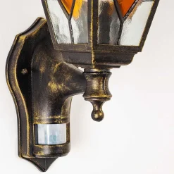 Applique Murale D'Exterieur Antibes Brun Dore, 1 Lumiere, Detecteur De Mouvement