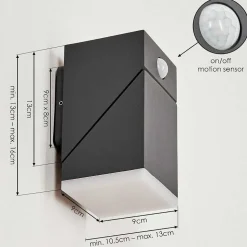 Applique Murale D'Exterieur Toogong Led Anthracite, 1 Lumiere, Detecteur De Mouvement