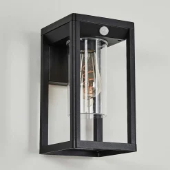 Applique Murale D'Exterieur Leset Noir, 1 Lumiere, Detecteur De Mouvement