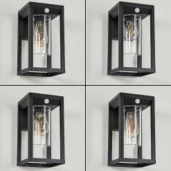 Applique Murale D'Exterieur Leset Noir, 1 Lumiere, Detecteur De Mouvement