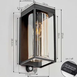 Applique Murale D'Exterieur Palanga Led Noir, 1 Lumiere, Detecteur De Mouvement