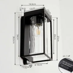 Applique Murale D'Exterieur Palanga Led Noir, 1 Lumiere, Detecteur De Mouvement