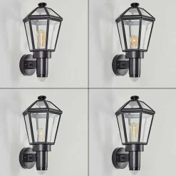 Applique Murale D'Exterieur Catigny Noir, 1 Lumiere, Detecteur De Mouvement