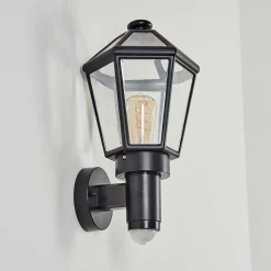 Applique Murale D'Exterieur Catigny Noir, 1 Lumiere, Detecteur De Mouvement