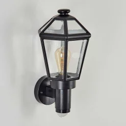 Applique Murale D'Exterieur Catigny Noir, 1 Lumiere, Detecteur De Mouvement