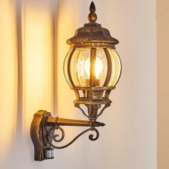 Applique Murale D'Exterieur Lentua Brun Dore, 1 Lumiere, Detecteur De Mouvement