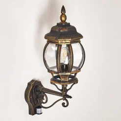 Applique Murale D'Exterieur Lentua Brun Dore, 1 Lumiere, Detecteur De Mouvement