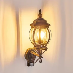 Applique Murale D'Exterieur Lentua Brun Dore, 1 Lumiere, Detecteur De Mouvement