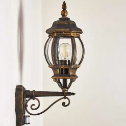 Applique Murale D'Exterieur Lentua Brun Dore, 1 Lumiere, Detecteur De Mouvement