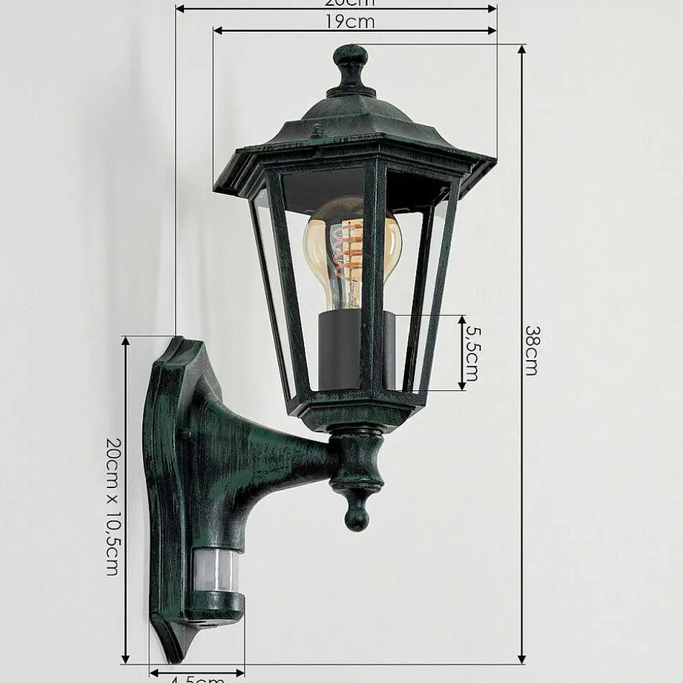 Applique Murale D'Exterieur Loria Vert, Noir, 1 Lumiere, Detecteur De Mouvement