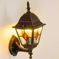 Applique Murale D'Exterieur Antibes Brun Dore, 1 Lumiere