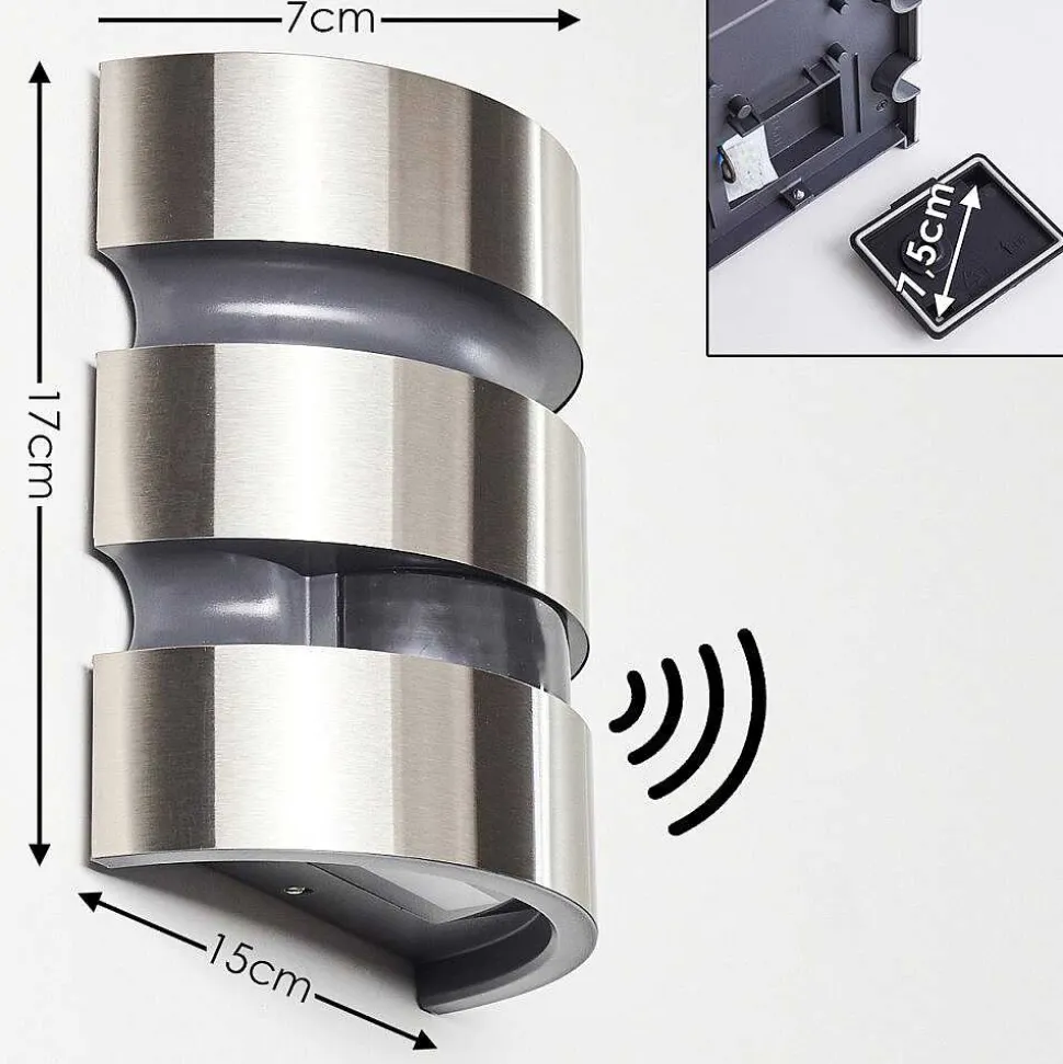 Applique Murale D'Exterieur Kolding Led Acier Inoxydable, Noir, 1 Lumiere, Detecteur De Mouvement