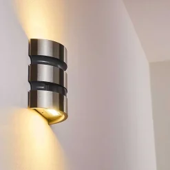 Applique Murale D'Exterieur Kolding Led Acier Inoxydable, Noir, 1 Lumiere, Detecteur De Mouvement