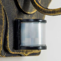 Applique Murale D'Exterieur Hongkong Brun Dore, 1 Lumiere, Detecteur De Mouvement