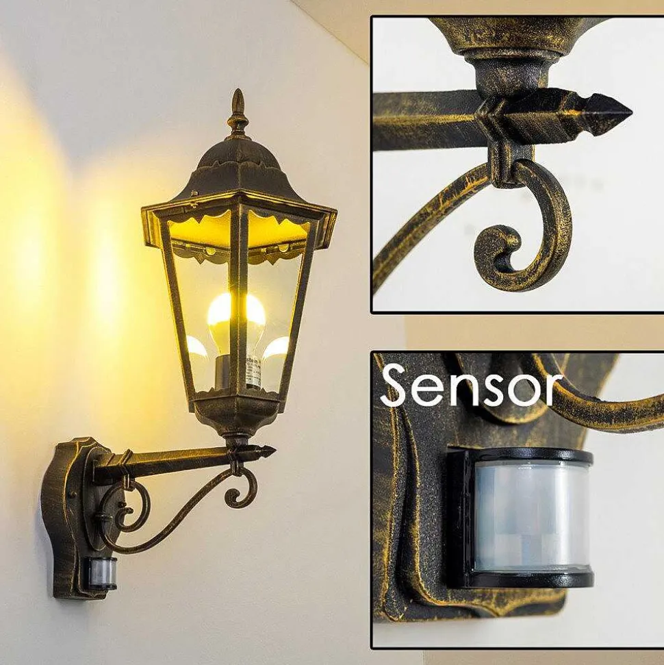 Applique Murale D'Exterieur Hongkong Brun Dore, 1 Lumiere, Detecteur De Mouvement