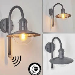 Applique Murale D'Exterieur Elima Anthracite, 1 Lumiere, Detecteur De Mouvement