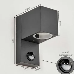 Applique Murale D'Exterieur Kingstown Anthracite, Transparent, 1 Lumiere, Detecteur De Mouvement