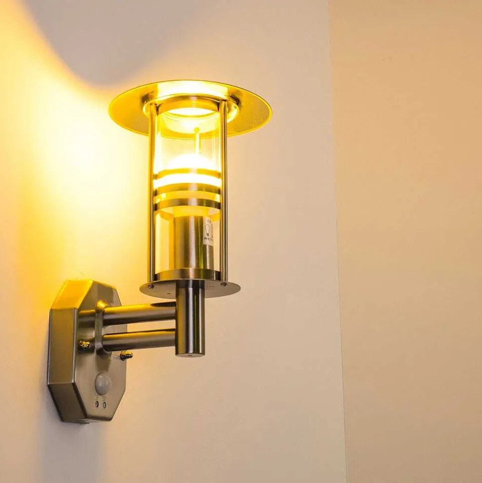 Applique Murale Forli Acier Inoxydable, 1 Lumiere, Detecteur De Mouvement