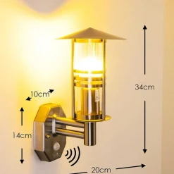 Applique Murale Forli Acier Inoxydable, 1 Lumiere, Detecteur De Mouvement