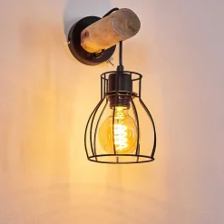 Applique Murale Gondo Bois Clair, Noir, 1 Lumiere