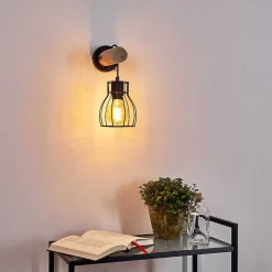 Applique Murale Gondo Bois Clair, Noir, 1 Lumiere