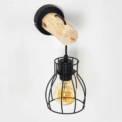 Applique Murale Gondo Bois Clair, Noir, 1 Lumiere