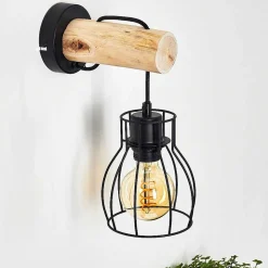 Applique Murale Gondo Bois Clair, Noir, 1 Lumiere