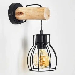 Applique Murale Gondo Bois Clair, Noir, 1 Lumiere