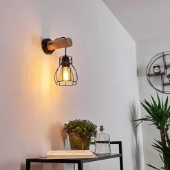 Applique Murale Gondo Bois Clair, Noir, 1 Lumiere