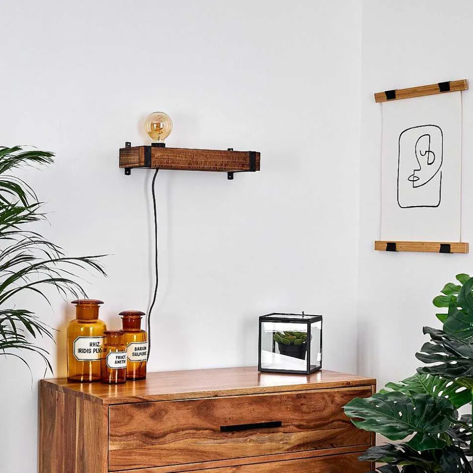 Applique Murale Montgomery Bois Fonce, Noir, 1 Lumiere