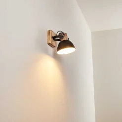 Applique Murale Orny Anthracite, Bois Clair, 1 Lumiere