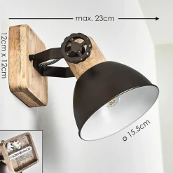 Applique Murale Orny Anthracite, Bois Clair, 1 Lumiere