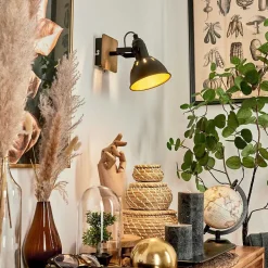 Applique Murale Tina Chrome, Bois Fonce, Noir, 1 Lumiere