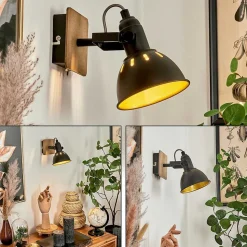 Applique Murale Tina Chrome, Bois Fonce, Noir, 1 Lumiere