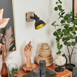 Applique Murale Tina Chrome, Bois Fonce, Noir, 1 Lumiere