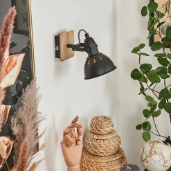 Applique Murale Tina Chrome, Bois Fonce, Noir, 1 Lumiere