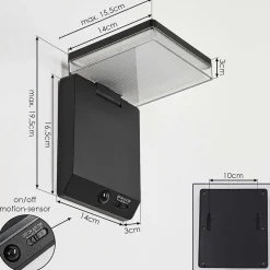 Applique Solaire Lonquimai Led Noir, 1 Lumiere, Detecteur De Mouvement