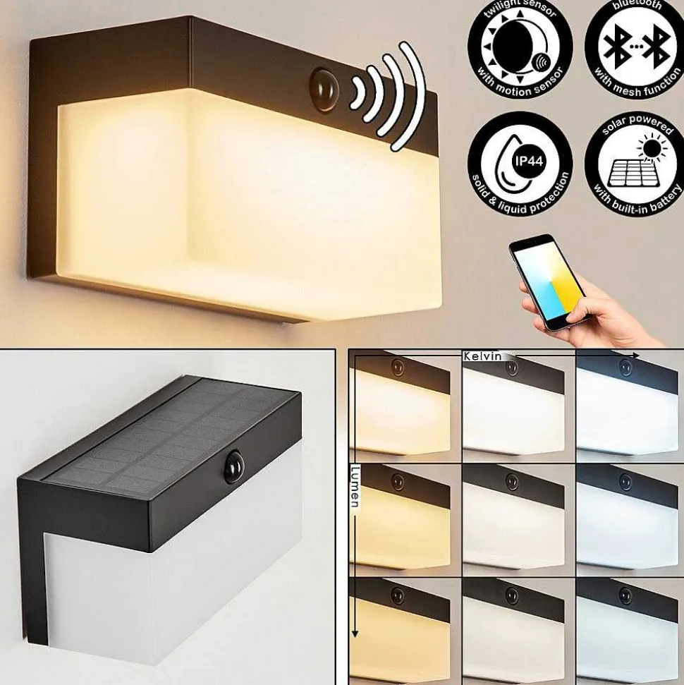 Applique Solaire Malalhue Led Noir, 1 Lumiere, Detecteur De Mouvement