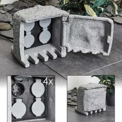 Bloc De Prises Électriques D'Exterieur Tinu Noir, Pierre