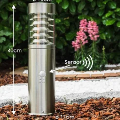 Borne D'Éclairage Dakar Acier Inoxydable, 1 Lumiere, Detecteur De Mouvement