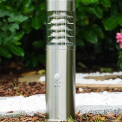 Borne D'Éclairage Dakar Acier Inoxydable, 1 Lumiere, Detecteur De Mouvement