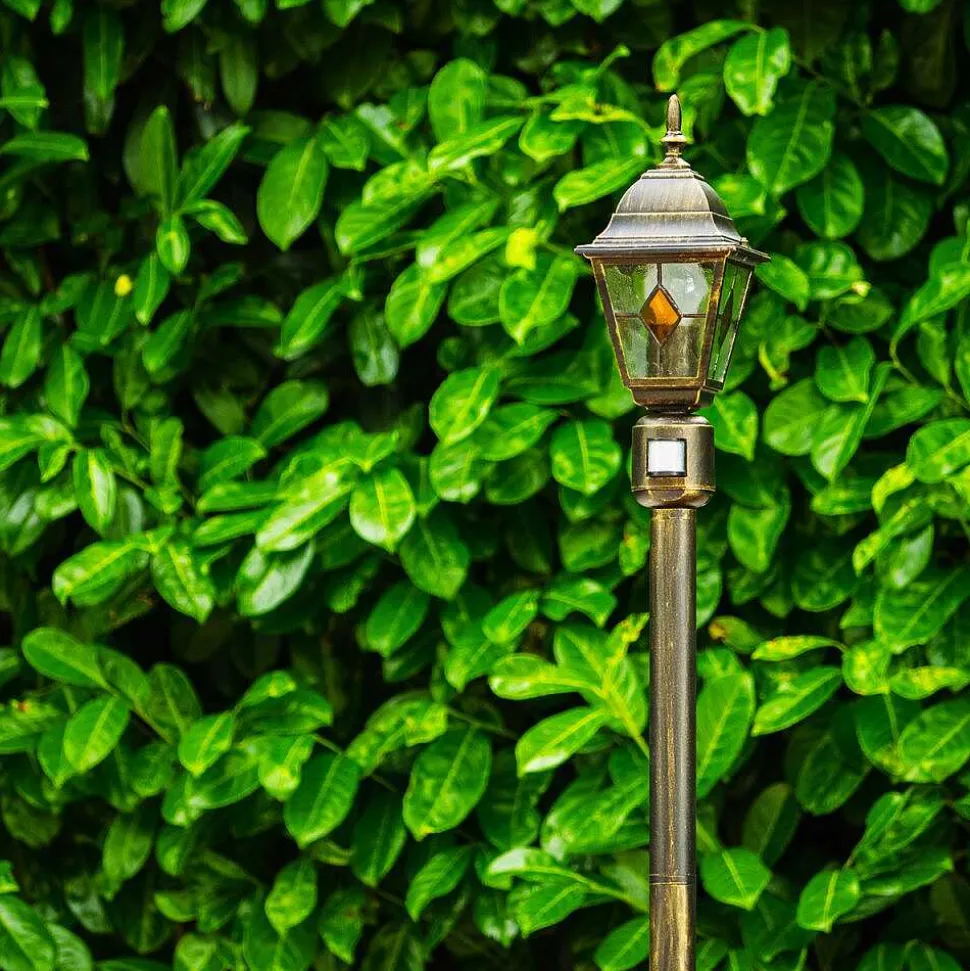 Borne Lumineuse Antibes Brun Dore, 1 Lumiere, Detecteur De Mouvement