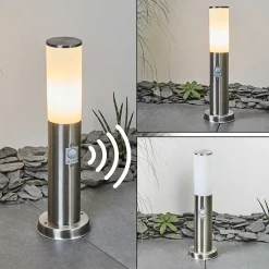 Borne Lumineuse Caserta Nickel Mat, Blanc, 1 Lumiere, Detecteur De Mouvement