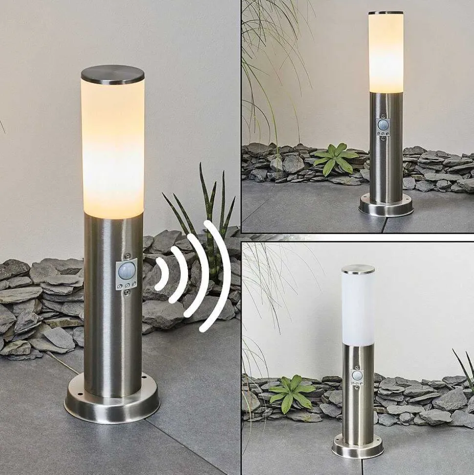 Borne Lumineuse Caserta Nickel Mat, Blanc, 1 Lumiere, Detecteur De Mouvement