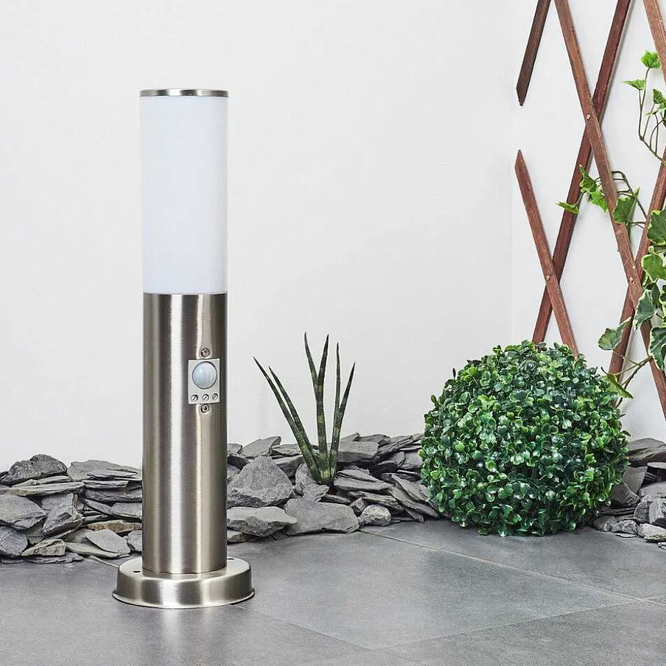 Borne Lumineuse Caserta Nickel Mat, Blanc, 1 Lumiere, Detecteur De Mouvement